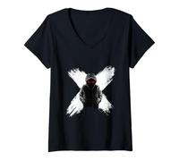 Femme Effrayant Stranger Yeux du Diable T-Shirt avec Col en V