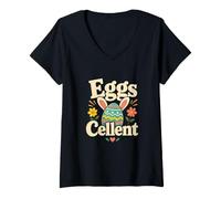 Femme Eggs Cellent Easter Bunny Egg Hunt Spring Humour T-Shirt avec Col en V