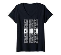 Femme Église T-Shirt avec Col en V