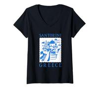 Femme Églises orthodoxes Traditionnelles des Maisons Blanches de l'île de Santorin T-Shirt avec Col en V