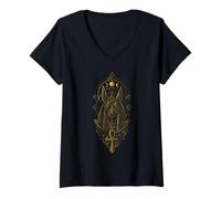 Femme Égypte Ancienne Anubis Dieu Géométrie sacrée égyptienne T-Shirt avec Col en V