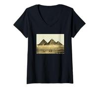Femme Égypte Ancienne Grandes Pyramides de Gizeh Sahara Desert Vintage T-Shirt avec Col en V