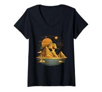 Femme Égypte ancienne Pyramide Sphinx de Toutankhamon Mythologie de l'Égypte T-Shirt avec Col en V