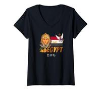 Femme Egypte Pharaon Vintage avec Drapeau Souvenir des Pyramides T-Shirt avec Col en V