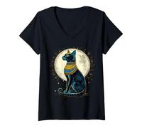 Femme Egyptologie Bastet Cat Ancienne Egypte Egypte Dieu Toutankhamon T-Shirt avec Col en V