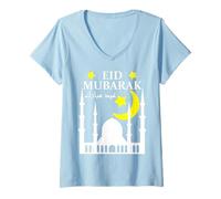 Femme Eid Mubarak Arabic Eid Al Fitr 2026 Eid Al Adha - Happy Eid T-Shirt avec Col en V