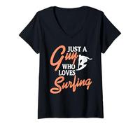 Femme EIN Mann Der Surfen Liebt Ozean Abenteuer Szene T-Shirt avec Col en V