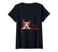 Femme EKG Basenji Dog Heartbeat Funny My Dogs are My Cardio T-Shirt avec Col en V