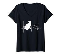 Femme EKG des battements de cœur du Chat tonkinois C'est drôle, J'aime Mes Chats tonkinois T-Shirt avec Col en V