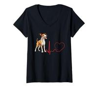 Femme EKG des battements de cœur d'un Chien d'Ibiza, drôle, Mes Chiens sont Mon Cardio T-Shirt avec Col en V
