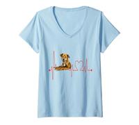 Femme EKG des battements de cœur pour Chiens Plott Hound Mes Chiens sont Mon Cardio T-Shirt avec Col en V