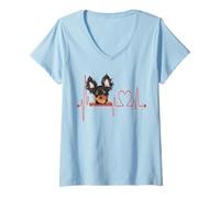 Femme EKG Heartbeat Terrier Russe Mon Chien est ma Saint-Valentin T-Shirt avec Col en V