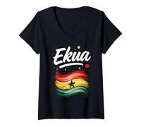 Femme Ekua Ghana Drapeau ghanéen Nom d'anniversaire Cadeau T-Shirt avec Col en V