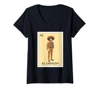 Femme El Chingón. Emiliano Zapata Version Bingo Mexicaine T-Shirt avec Col en V