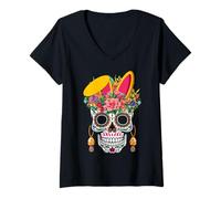 Femme El Dia De Los Muertos Oreilles de Lapin Dimanche de Pâques T-Shirt avec Col en V