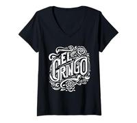 Femme El Gringo Motif Argot Latino Espagnol à Main levée T-Shirt avec Col en V