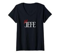 Femme El Jefe - T-shirt humoristique pour couple latin pour petit ami, mari T-Shirt avec Col en V