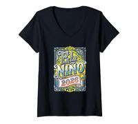 Femme El Nino 2026 Phénomène Saison Effet Météo Changement Climatique T-Shirt avec Col en V