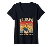 Femme El Papa De Los Pollitos Père Coq Drôle Dia Del Padre T-Shirt avec Col en V