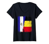 Femme El Salvador Belgique Demi Drapeau El Salvadorien Maillot belge T-Shirt avec Col en V