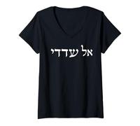 Femme El Shaddai Lettres de Calligraphie hébraïque T-Shirt avec Col en V