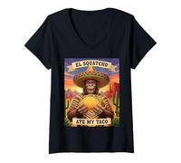 Femme El Squatcho Ate My Taco Illustration drôle de Sasquatch T-Shirt avec Col en V