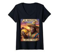 Femme El Squatcho Ate My Taco Motif cryptide Mexicain Amusant T-Shirt avec Col en V