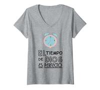 Femme El Tiempo de Dios Siempre ES Perfecto, Bible Verse Sayings T-Shirt avec Col en V