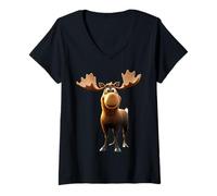Femme Elan Moose Elan Mâle Femelle Bois Cerf Elans Sauvages T-Shirt avec Col en V