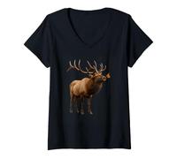 Femme Élan Papillon Faune Nature majestueux Taureau élan T-Shirt avec Col en V