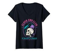 Femme Elder Emo Club Ce n'était Pas Un crâne Gothique en Phase T-Shirt avec Col en V