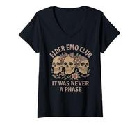 Femme Elder Emo Club Dark Floral Squelette It Was Never A Phase T-Shirt avec Col en V