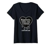 Femme Elder Emo Club Happiness Fades Emo Gothique Cœur T-Shirt avec Col en V
