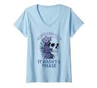 Femme Elder Emo Club Squelette Floral Violet It Wasn't a Phase T-Shirt avec Col en V