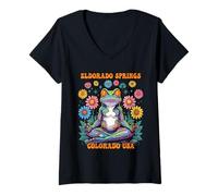Femme Eldorado Springs Colorado USA Grenouille colorée Motif Zen T-Shirt avec Col en V