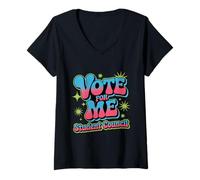 Femme Élection de Classe Amusante du Conseil des étudiants de Groovy Vote for Me T-Shirt avec Col en V
