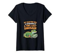 Femme Electric Bill Tiny Lazy Dinosaur Lézard propriétaire T-Shirt avec Col en V
