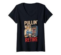 Femme Electricien Crâne à Tirer sur Fil Til I Retire Vintage T-Shirt avec Col en V