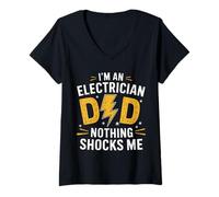 Femme Électricien Je suis électricien Papa Rien ne me choque T-Shirt avec Col en V