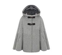 Femme Élégant Chaud À Double Boutonnage Hiver Capuche Poncho Cape Mélange De Laine Veste Manteau À Capuche Gris M