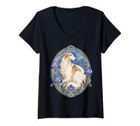 Femme Élégant lévrier Russe Borzoi Art Nouveau T-Shirt avec Col en V
