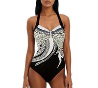 Femme Elégant Maillot de Bain Vintage 1 Pièce Taille Haute Amincissant Imprimé Dos Nu Bra Push Up Rembourré Monokini Ventre Plat Straps