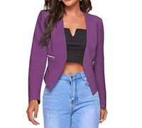 Femme Élégant Manches Longues Blazer Dames Coupe Ajustée Veste de Costume Courte Femmes Blazer Décontracté Couleur Unie Veste de Tailleur Devant Ouvert Manteau Cardigan Tops avec Poches