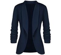 Femme Élégant Manches Longues Slim Fit Basique Ajusté Manteau Cardigan Blouson Jacket Blazer Bleu Marine L