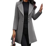 Femme Élégant Manteau Long Classique Revers Revers Caban Casual Simple Boutonnage Trench Long Cardigan Veste Veste Pull Trench Coat (Gris,L)