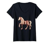 Femme Élégant Patchwork Floral Cheval Western bohème T-Shirt avec Col en V