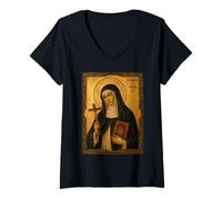 Femme Élégante icône catholique de Sainte Catherine de Bologne T-Shirt avec Col en V