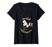 Femme Élégante orchidée Whisperer - Design botanique délicat T-Shirt avec Col en V