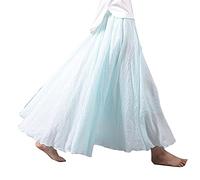 Femme Élégante Pure Couleur Évasé Jupe Longue Maxi en Coton et Lin Couche Double Taille Elastique Longueur de la Cheville Jupe plissée de Plage Unie WBleu M