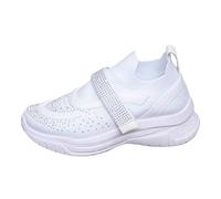 Femme élégantes à Strass Escarpins Respirantes en Mesh pour Running Sport Confortable décontracté avec Semelle antidérapante Design Moderne parfaites Sorties Quotidiennes (White, 37)